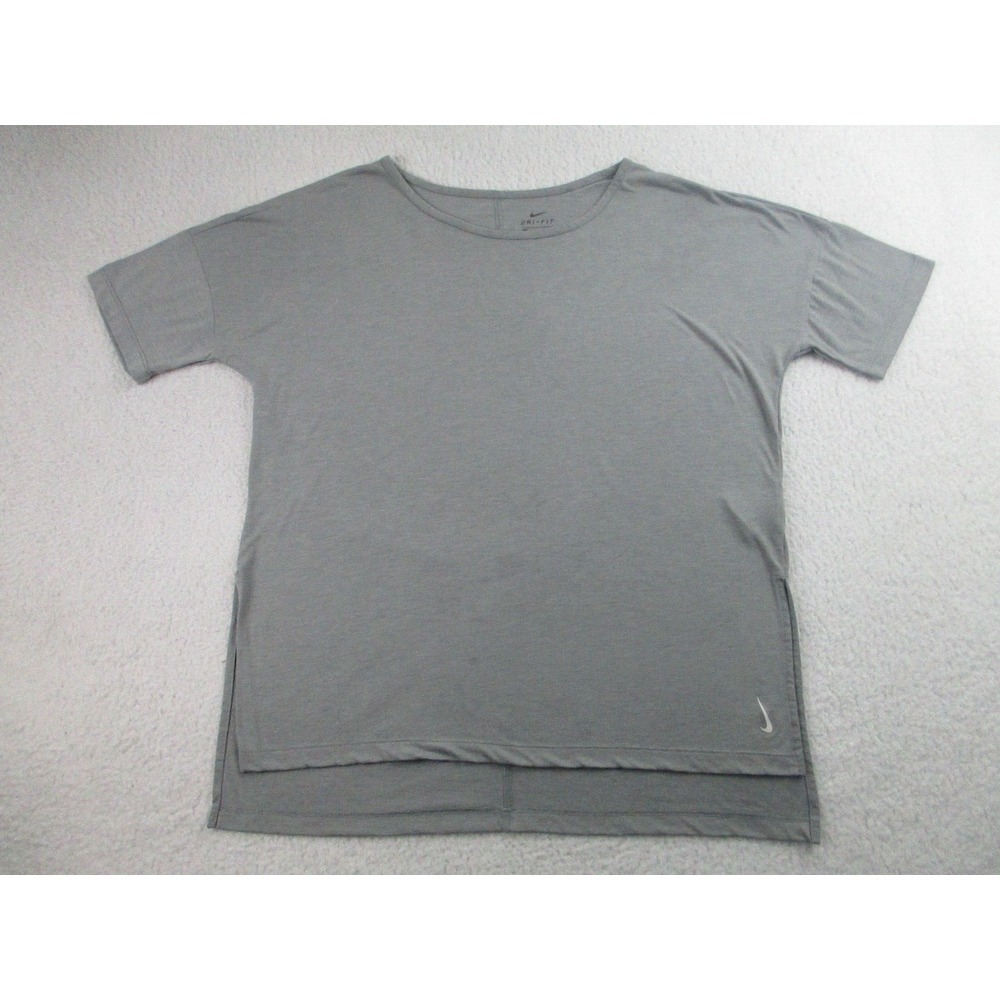 Nike Yoga Shirt Womens Medium Layer Dri-fit Short Sleeve Training Top Grey M